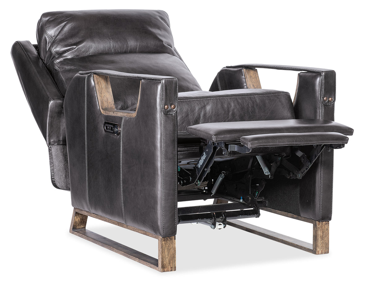 a black leather recliner with armrests