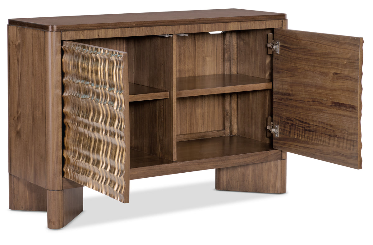 a wooden cabinet with open doors