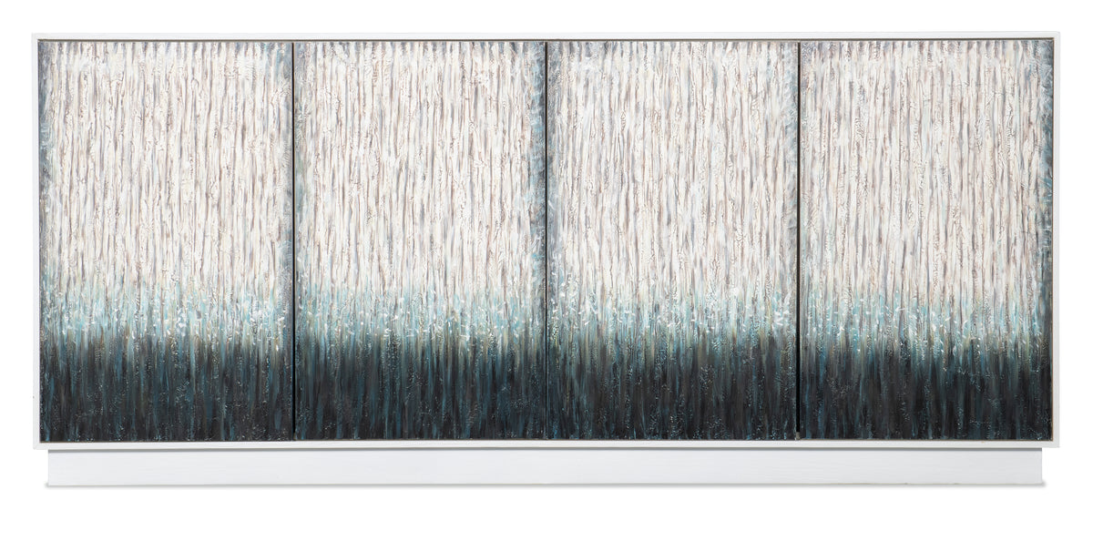 a painting of a white wall with black and blue paint