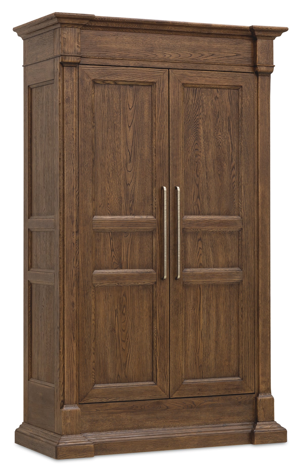a brown wooden cabinet with handles