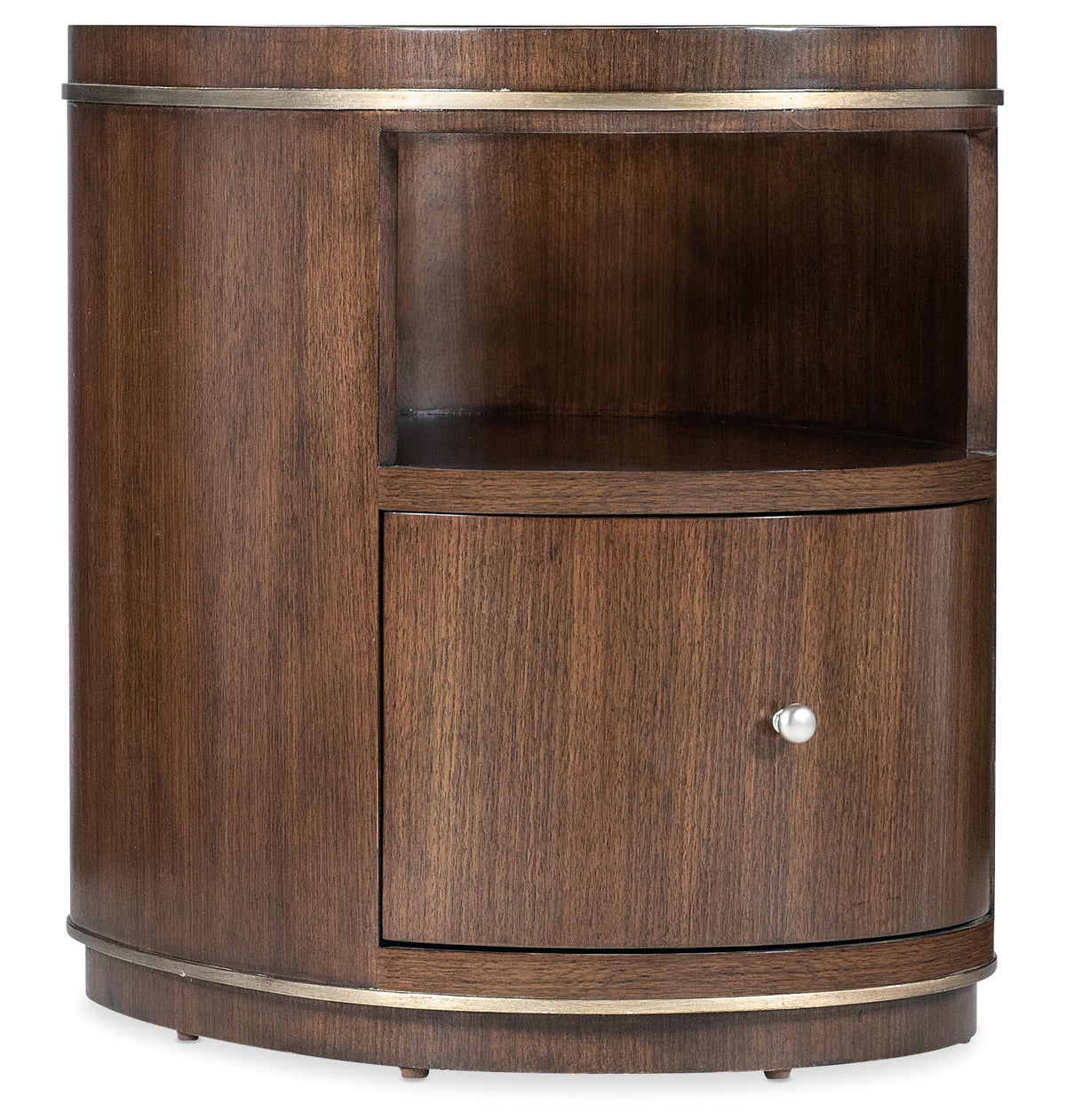 a brown round wooden cabinet