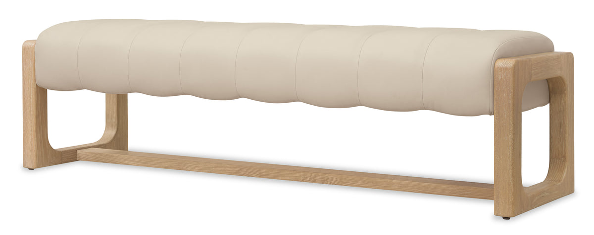 a white couch with a wooden base