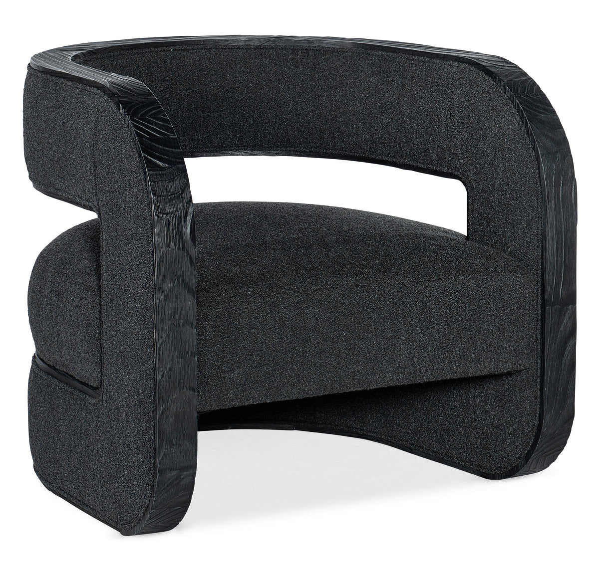 a black chair with a curved back