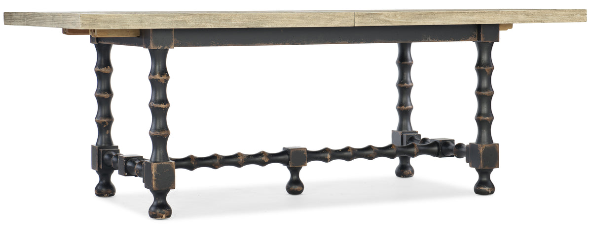 a table with a wooden top