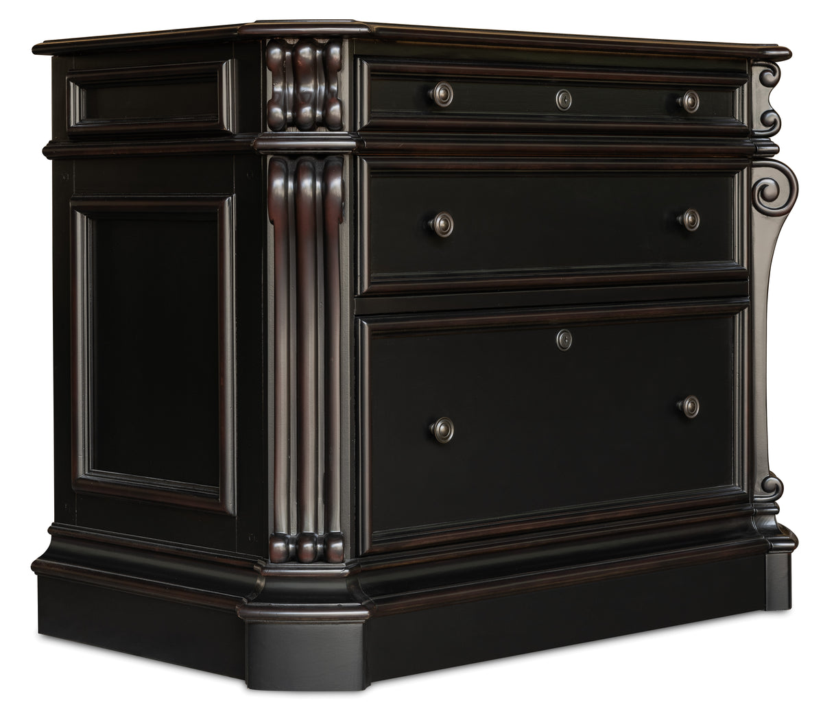 a black dresser with drawers