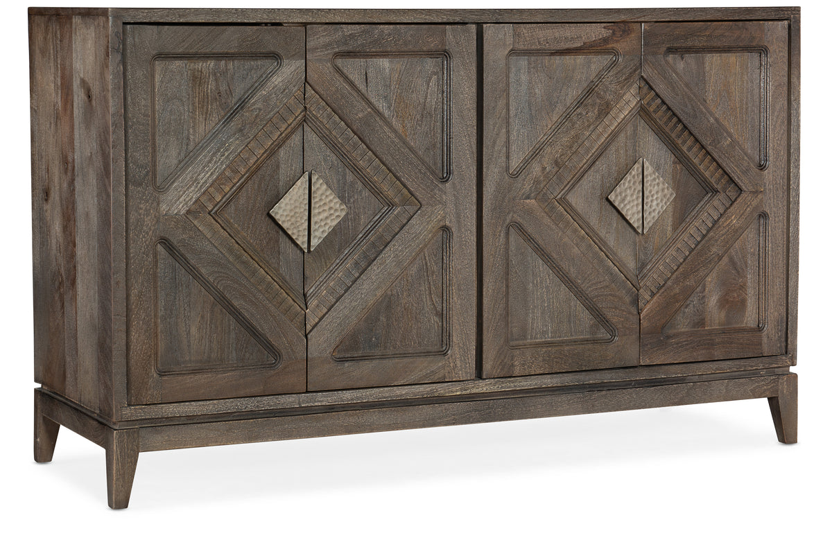 a wooden cabinet with a diamond pattern