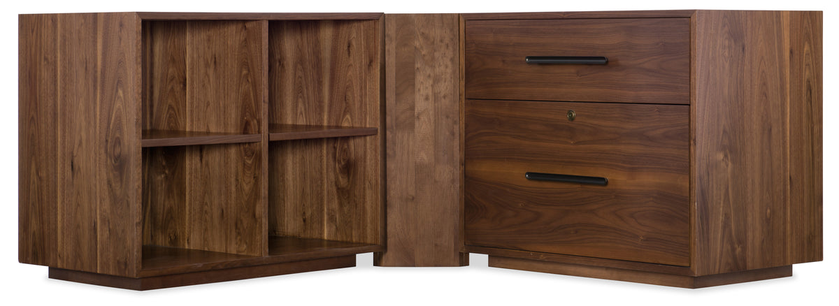 a wooden nightstand with a shelf