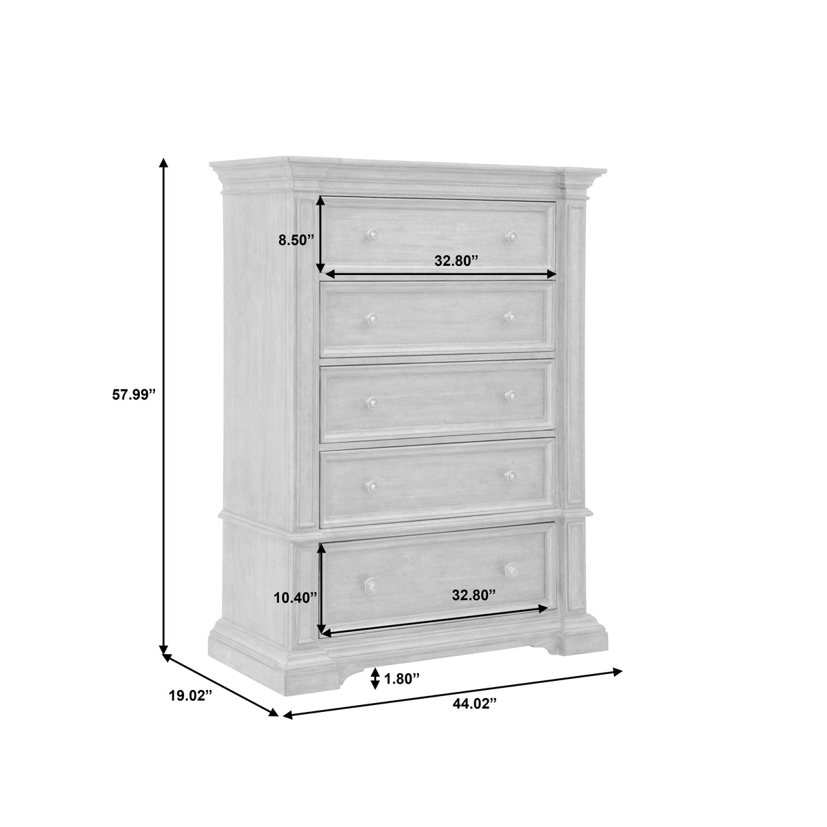 a tall dresser with sizes and measurements