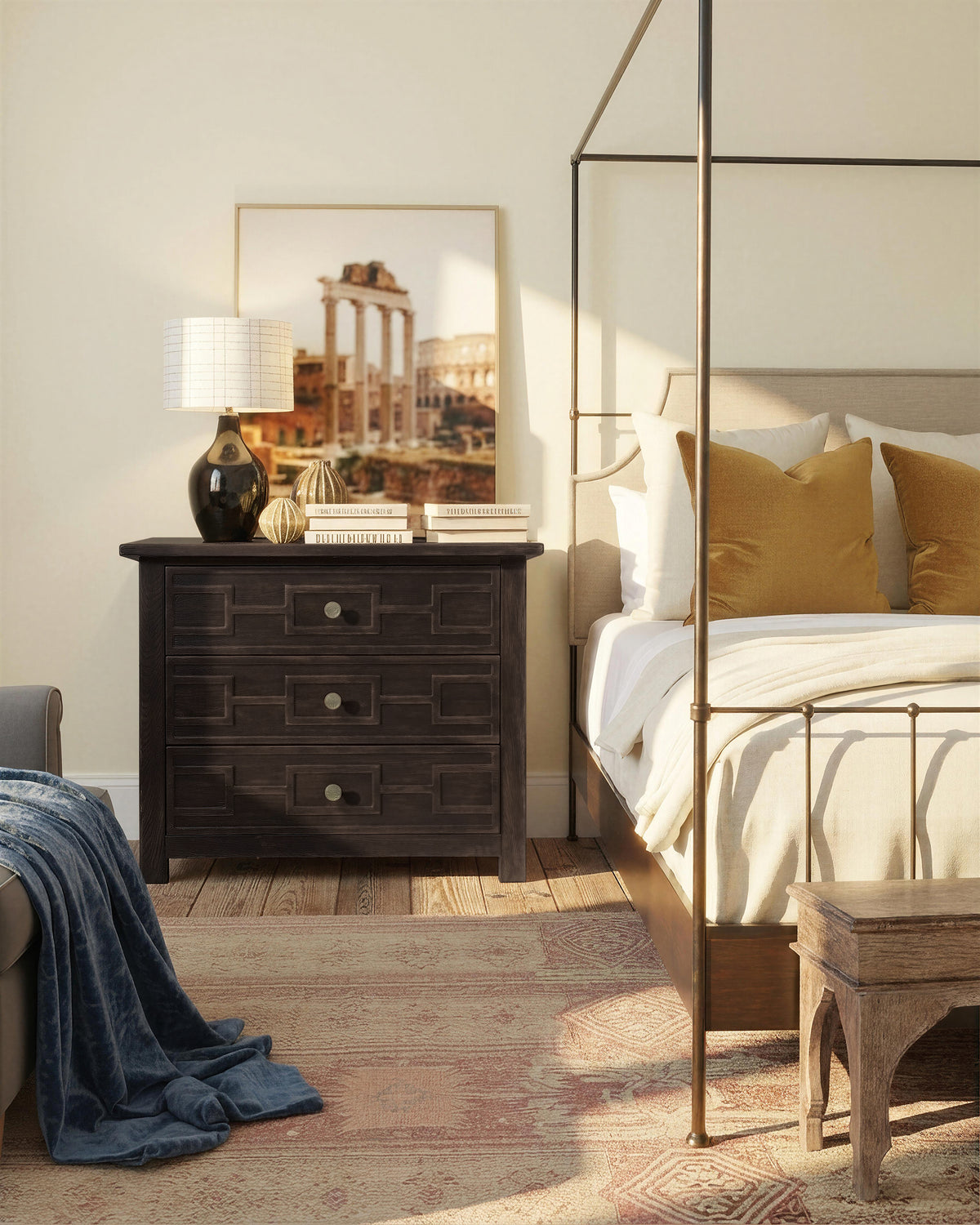 a bedroom with a bed and a dresser