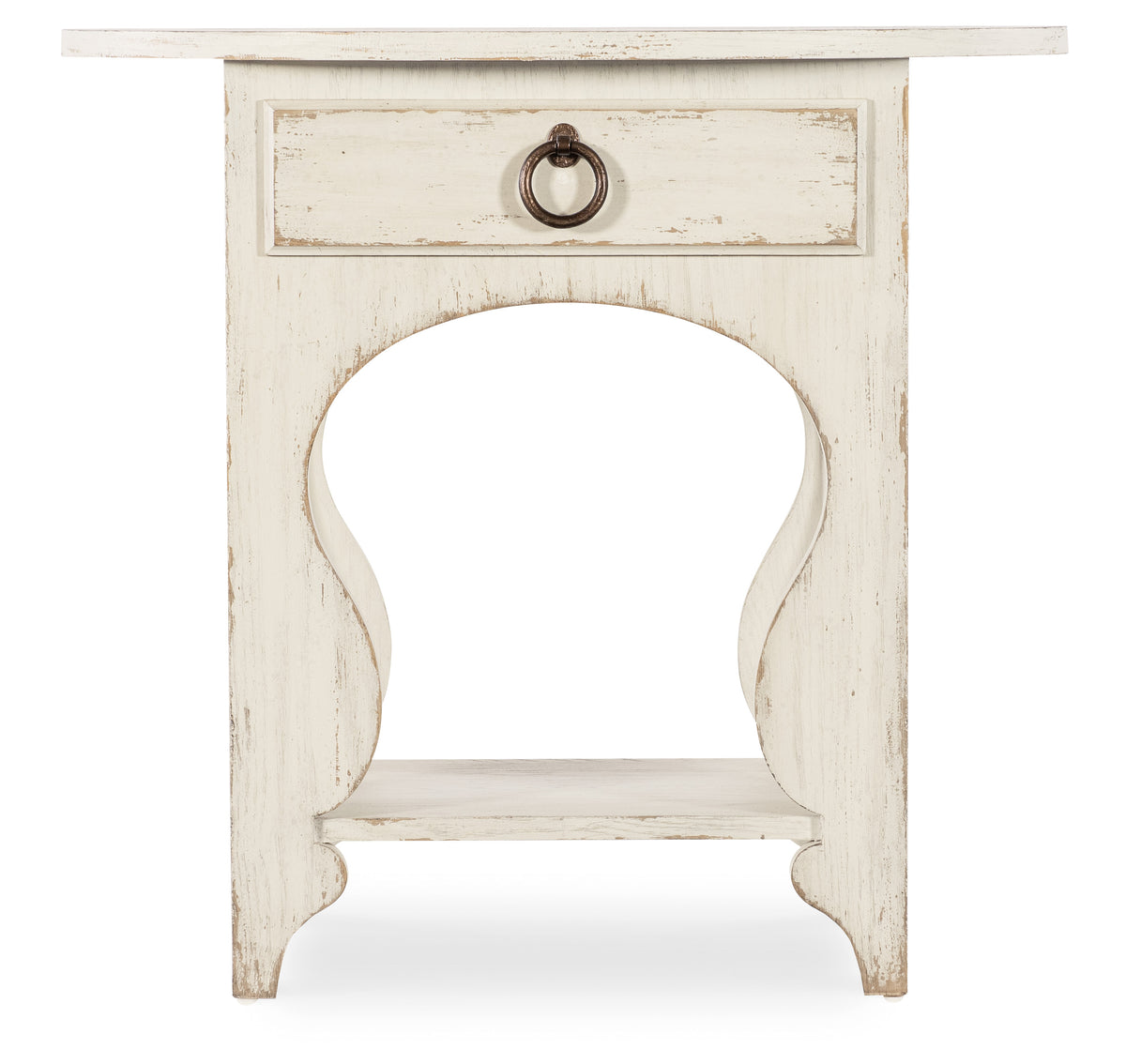 a white table with a drawer