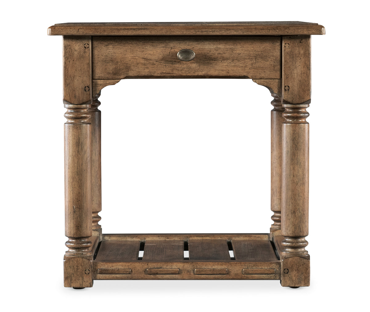 a wooden table with a drawer