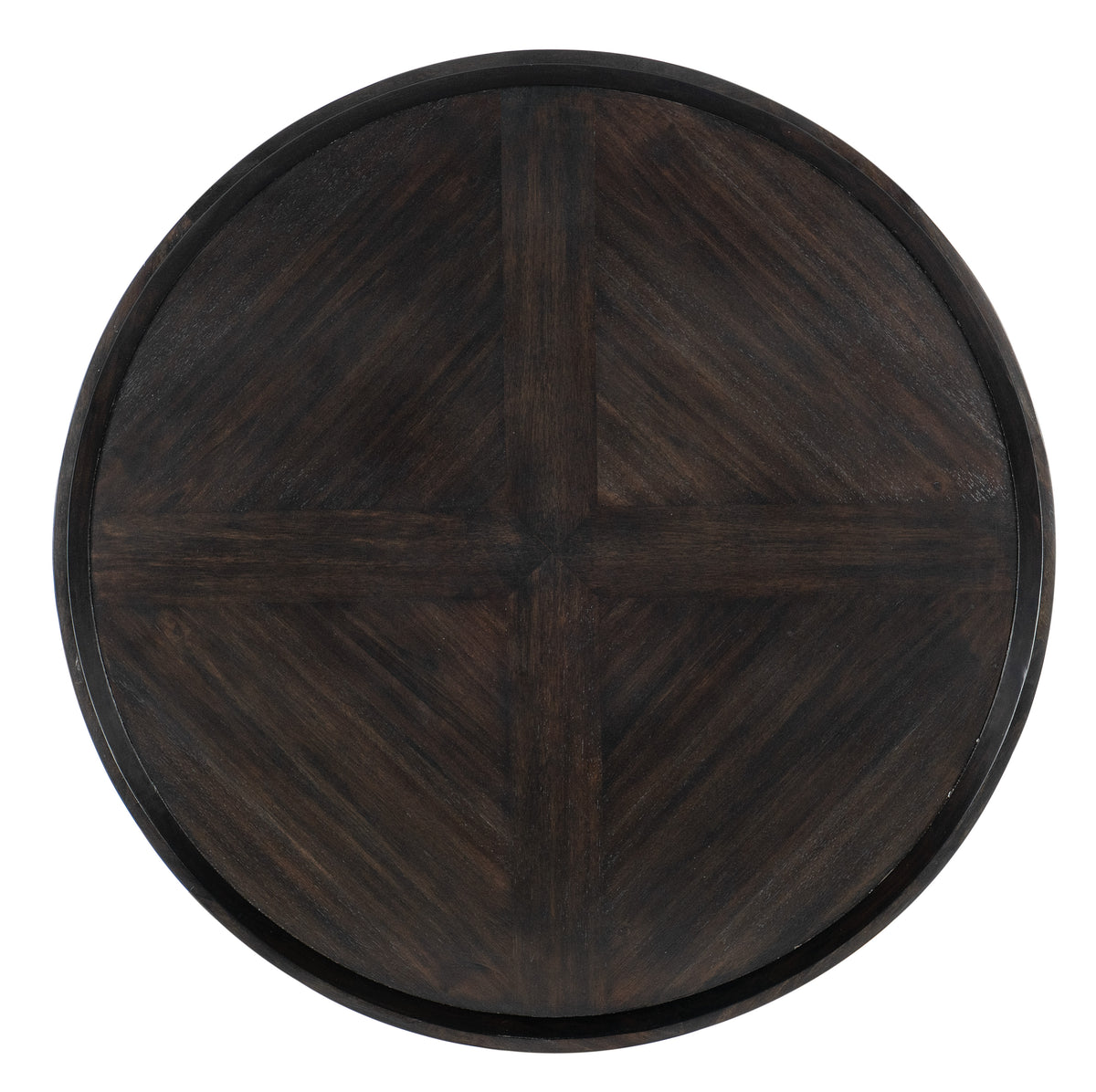a circular wooden surface with a cross pattern