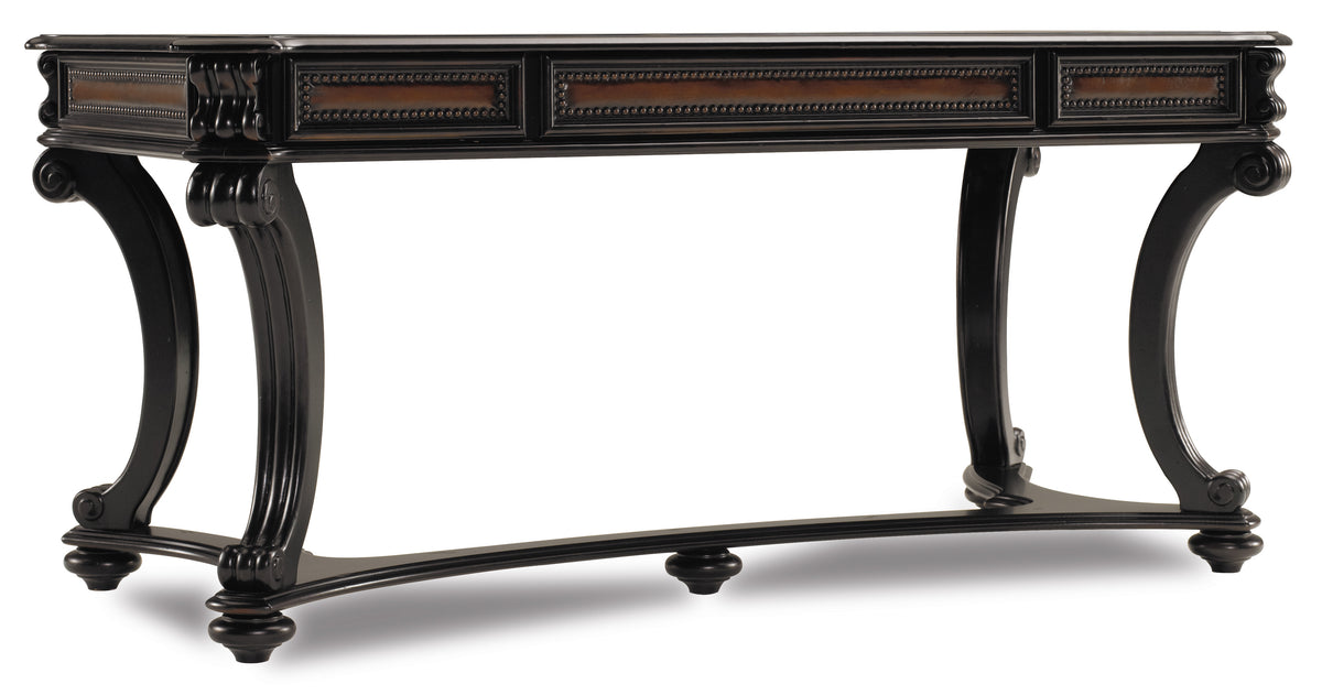 a black table with a wooden top