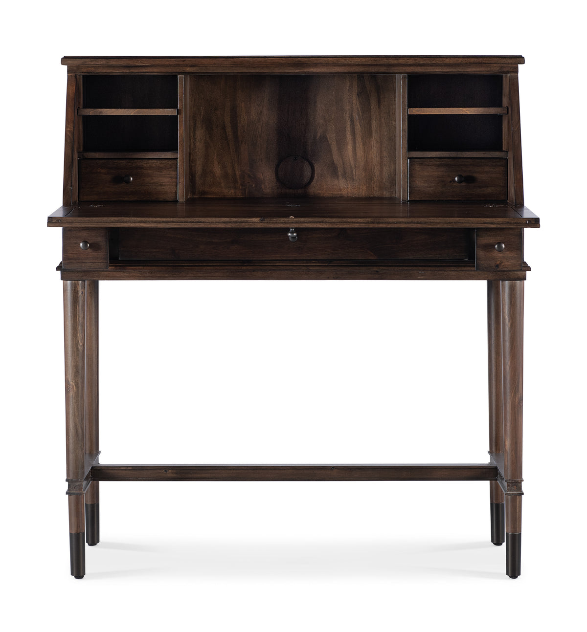 a desk with a shelf