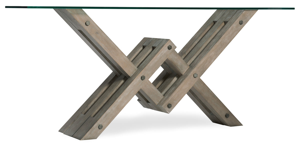 a wooden table with a glass top