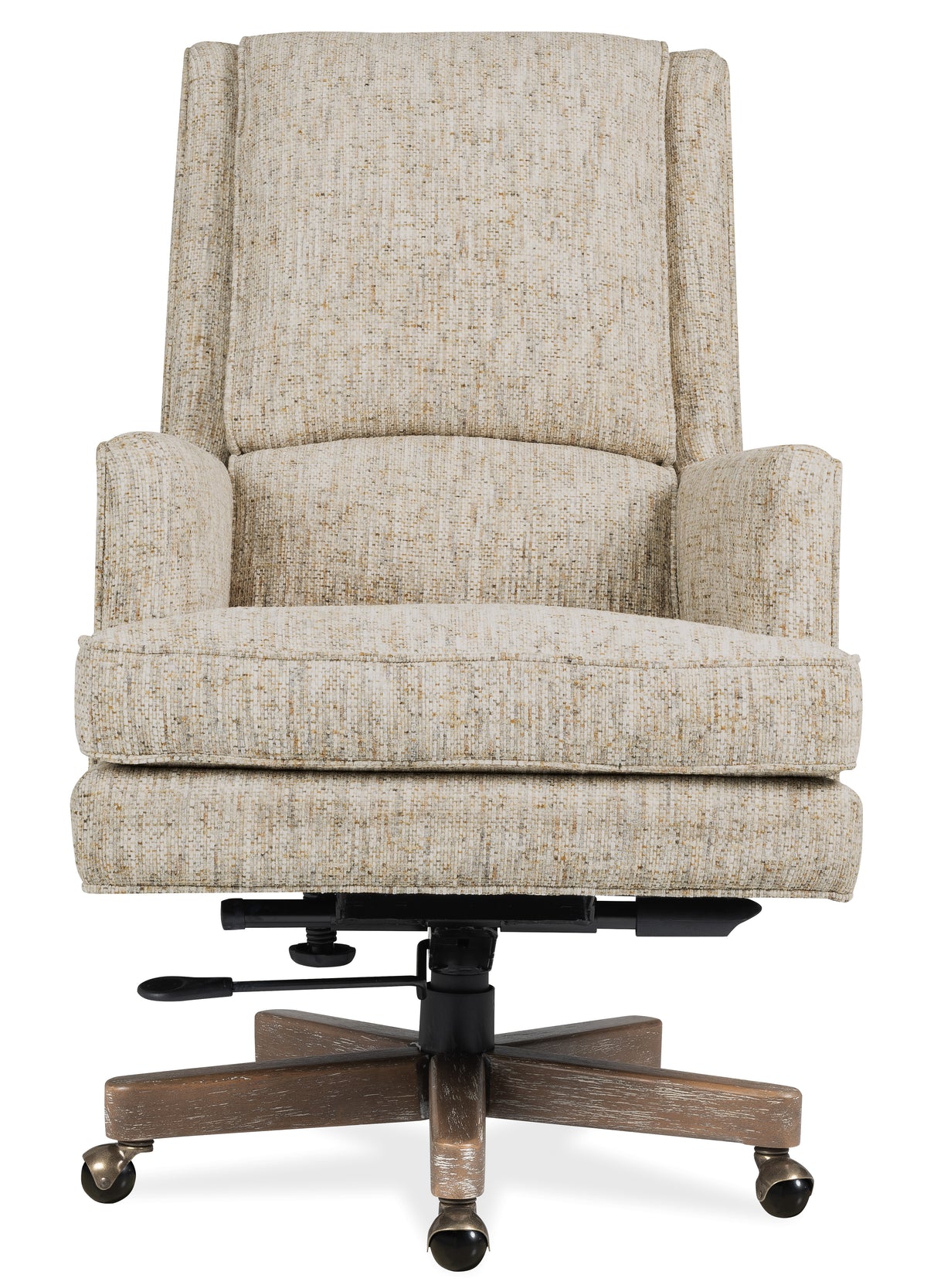 a white chair with a black base