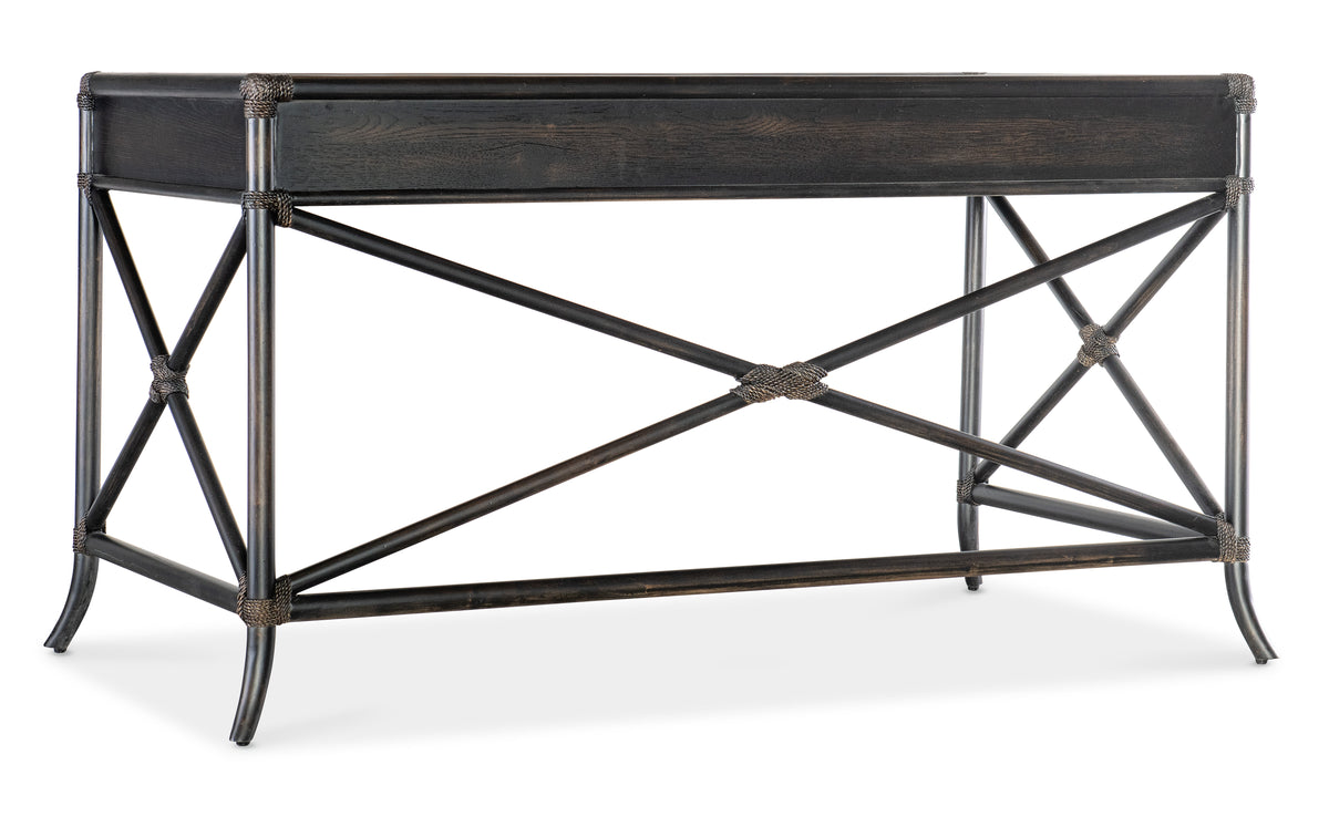 a black table with metal legs