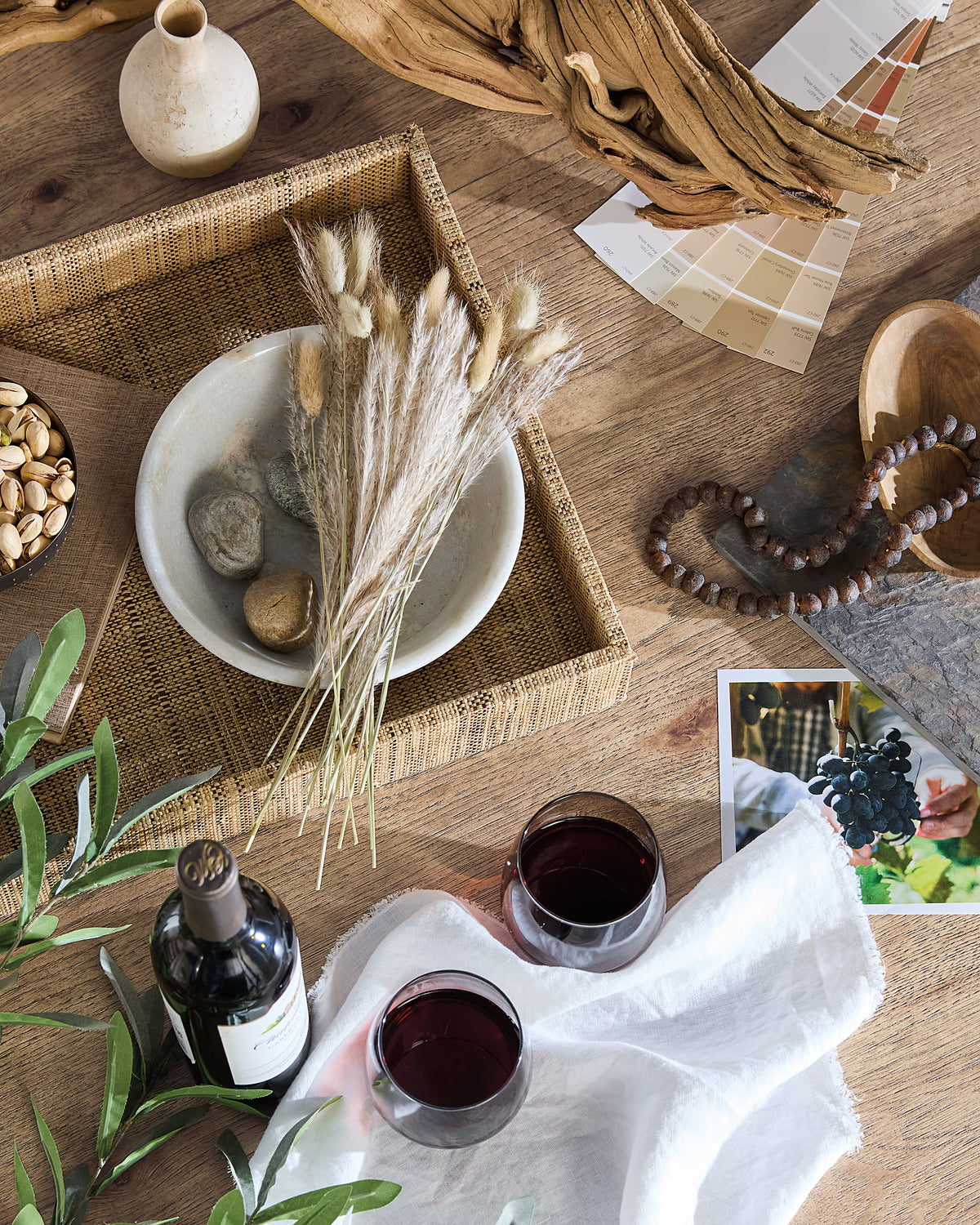 a table with food and wine