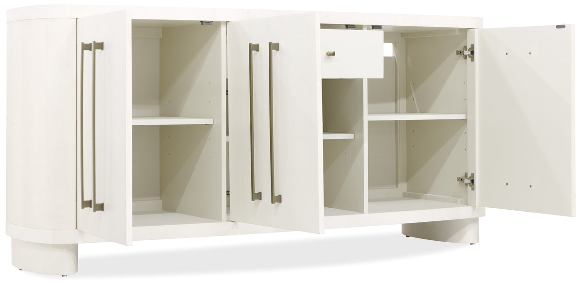 a white cabinet with open doors