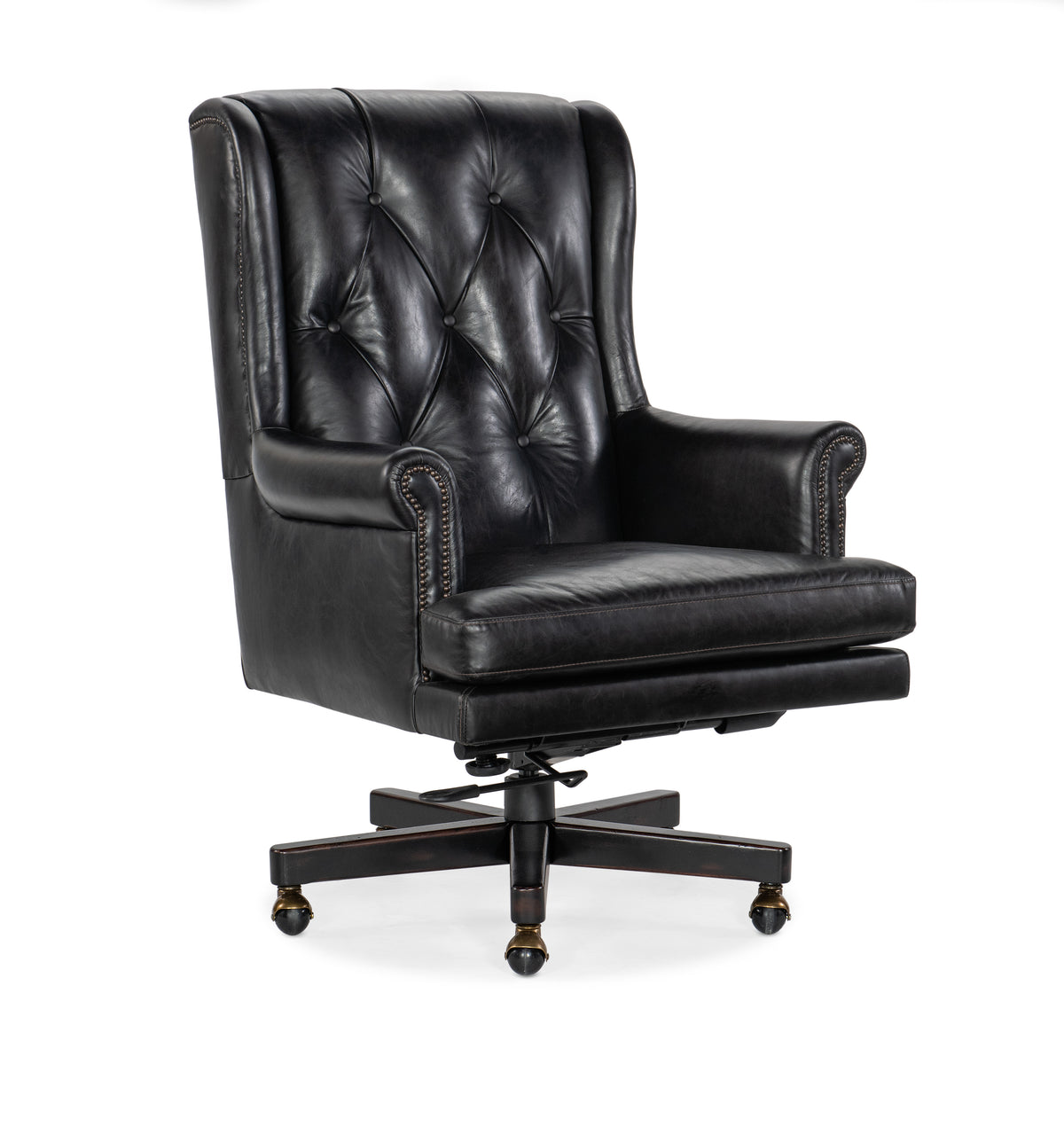 a black leather office chair