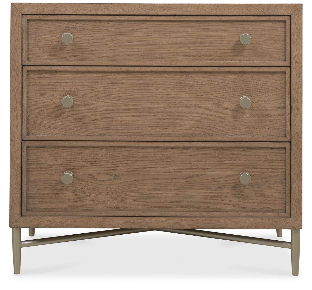 a wooden dresser with silver handles