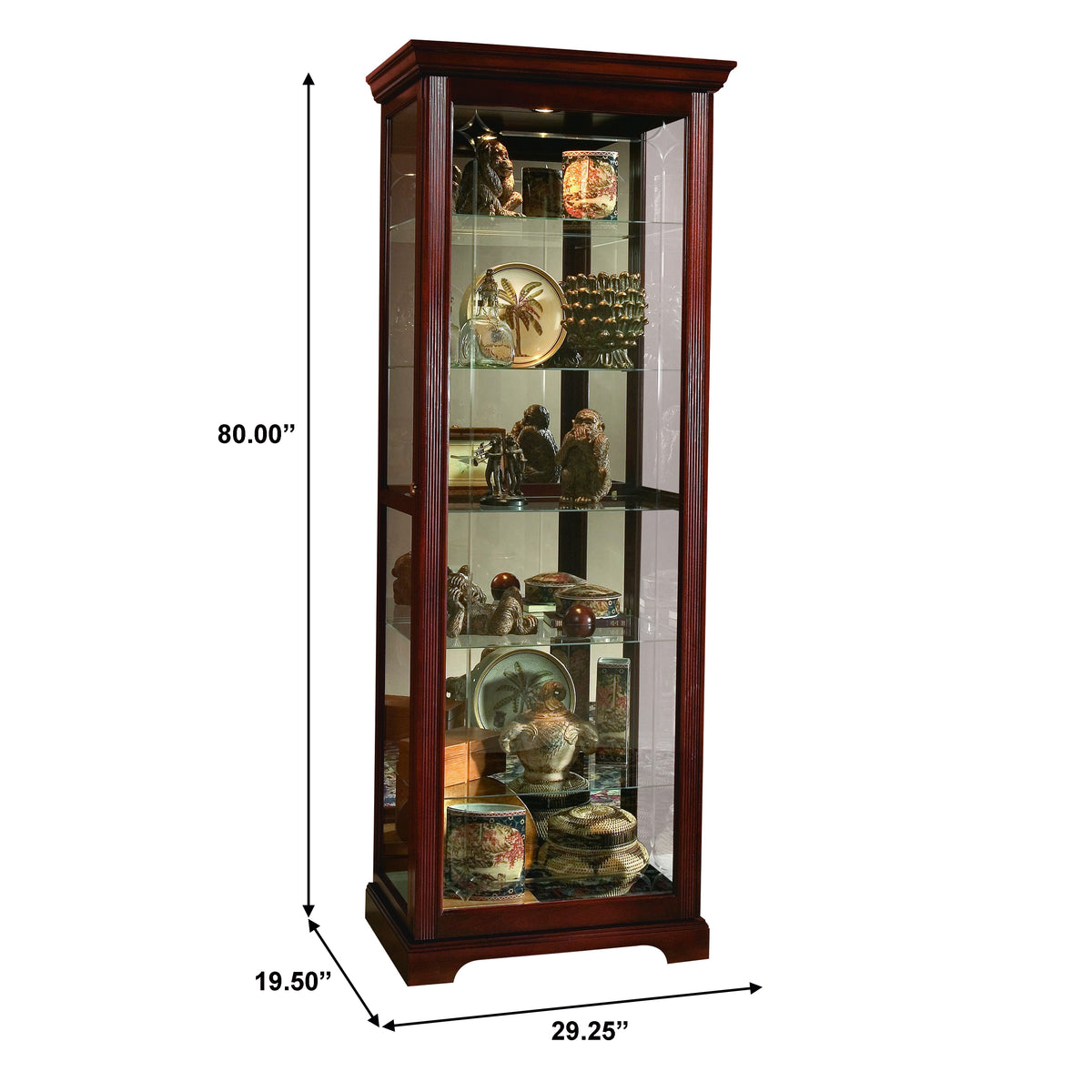 a tall glass display case with a height chart
