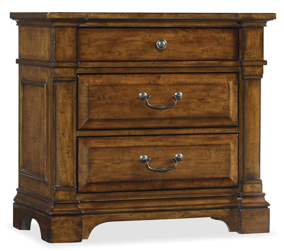 a wooden dresser with two drawers