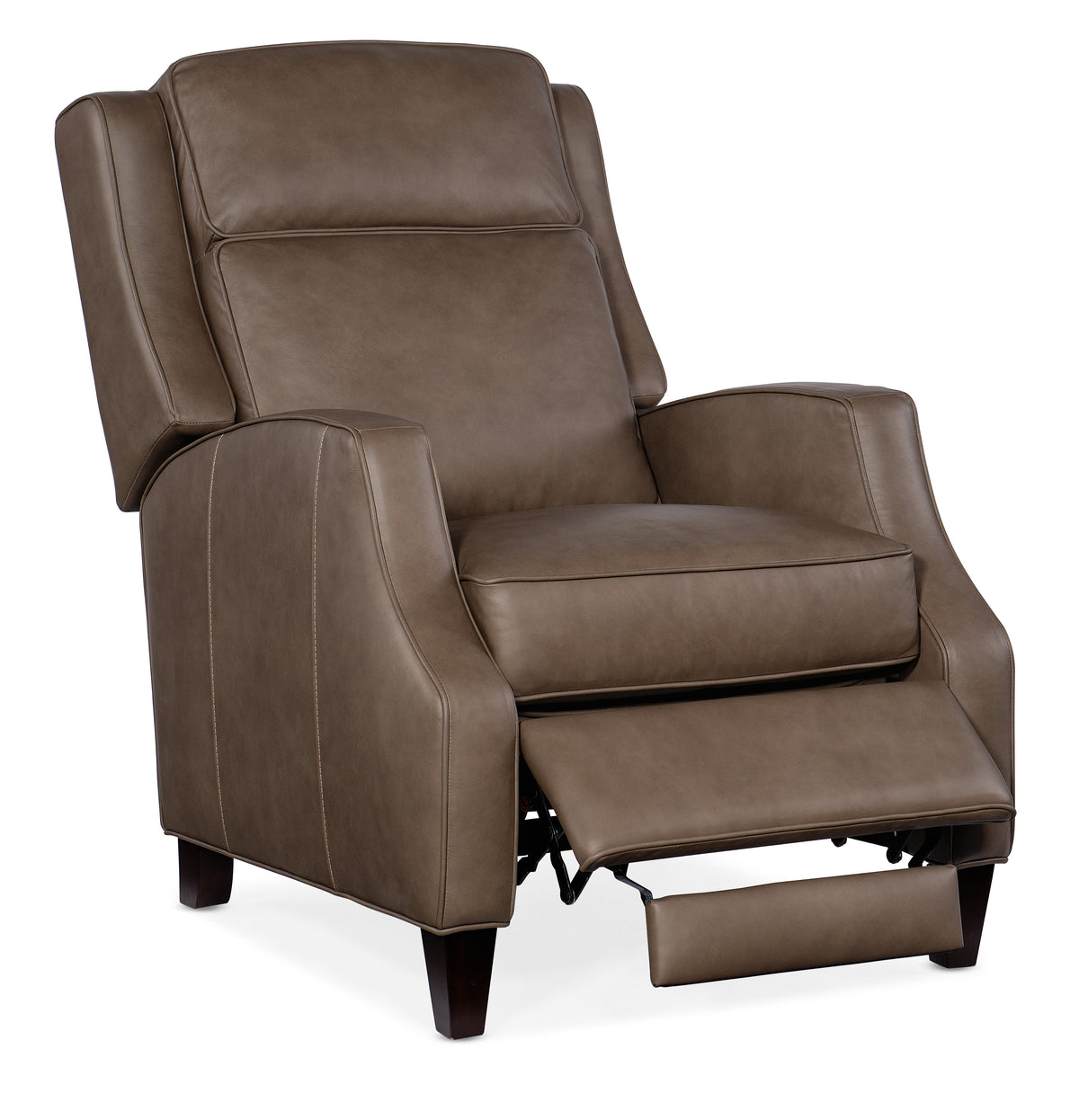 a brown leather recliner with a white background