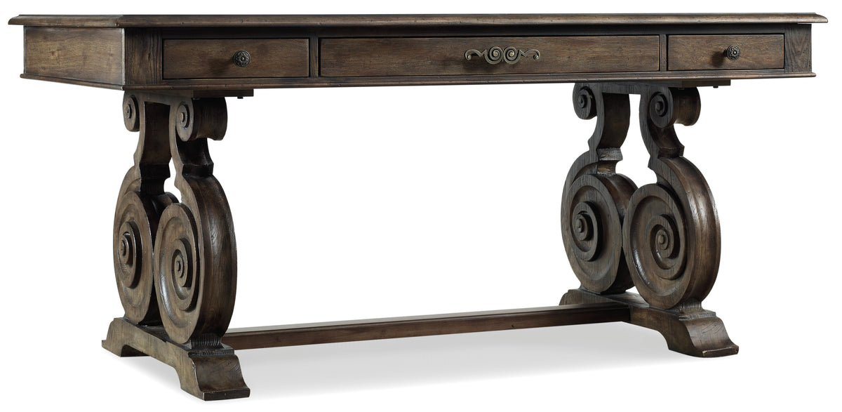 a wooden desk with a drawer