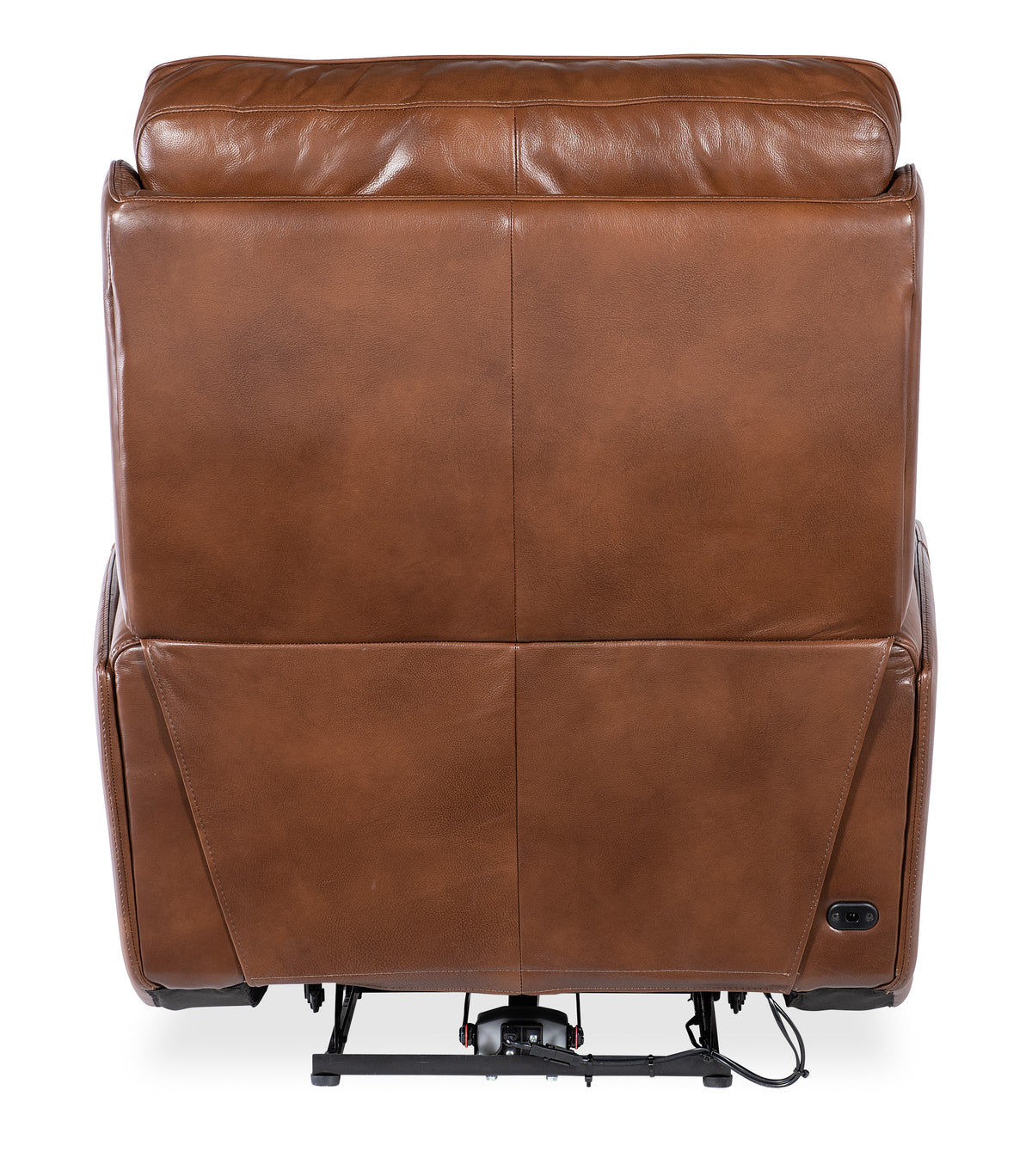 the back of a brown leather recliner