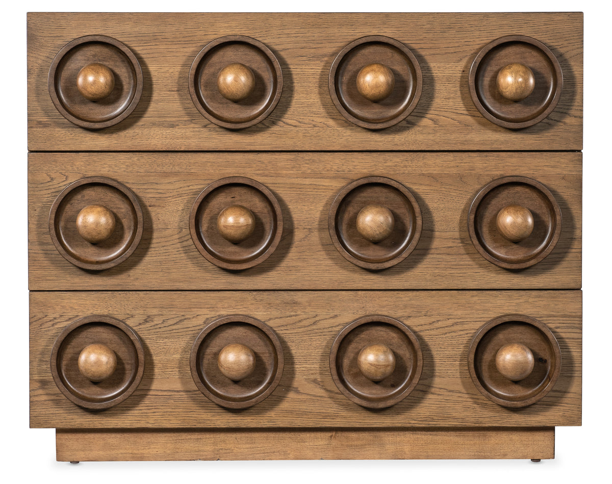 a wooden box with round wooden knobs