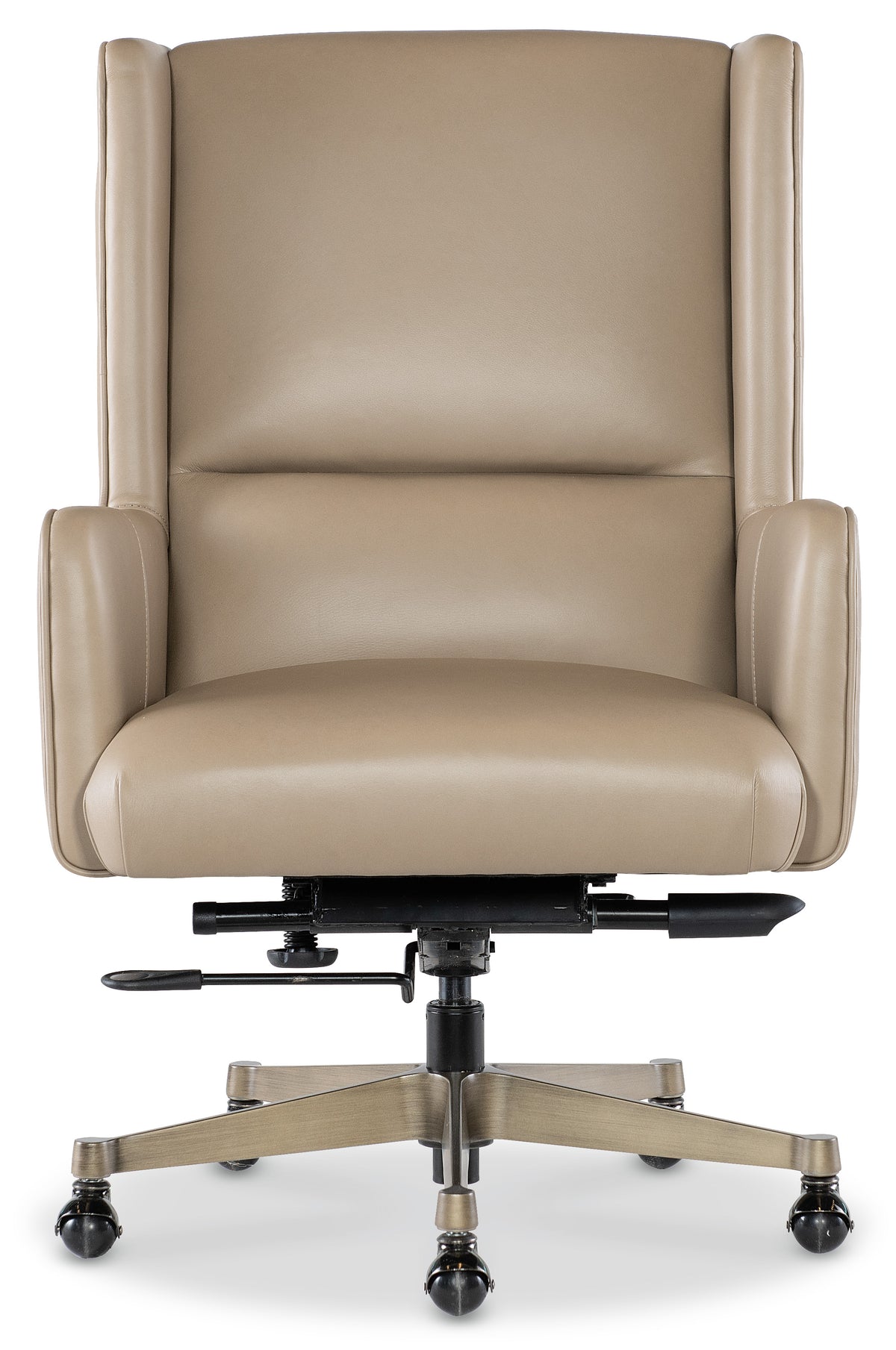 a tan office chair with wheels