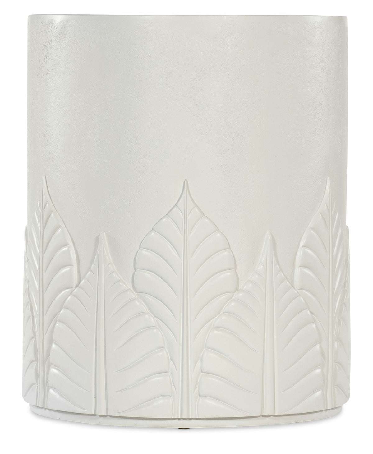 a white vase with leaves on it