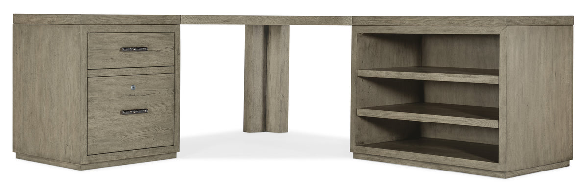 a wooden table with a shelf