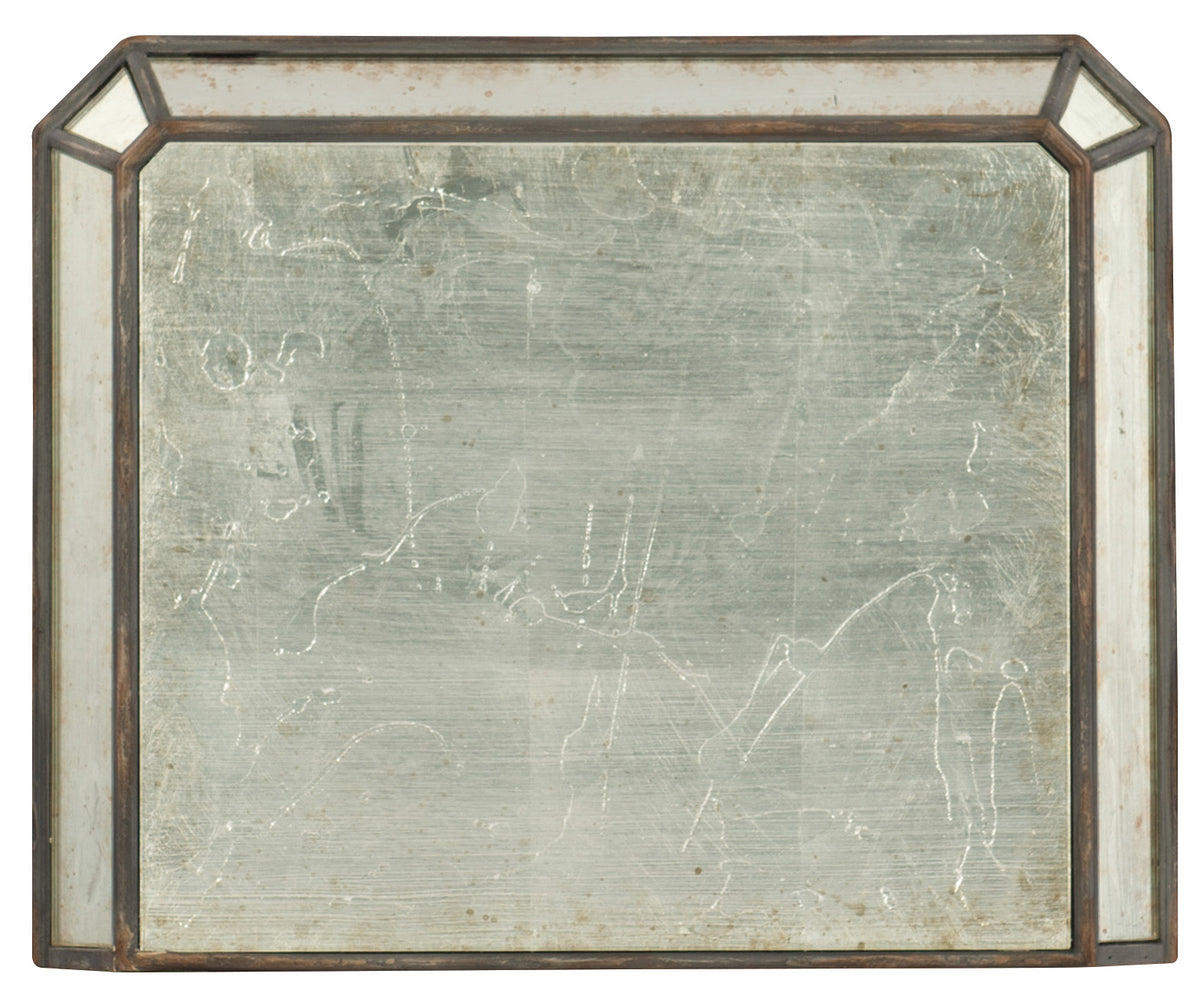 a rectangular mirror with a metal frame