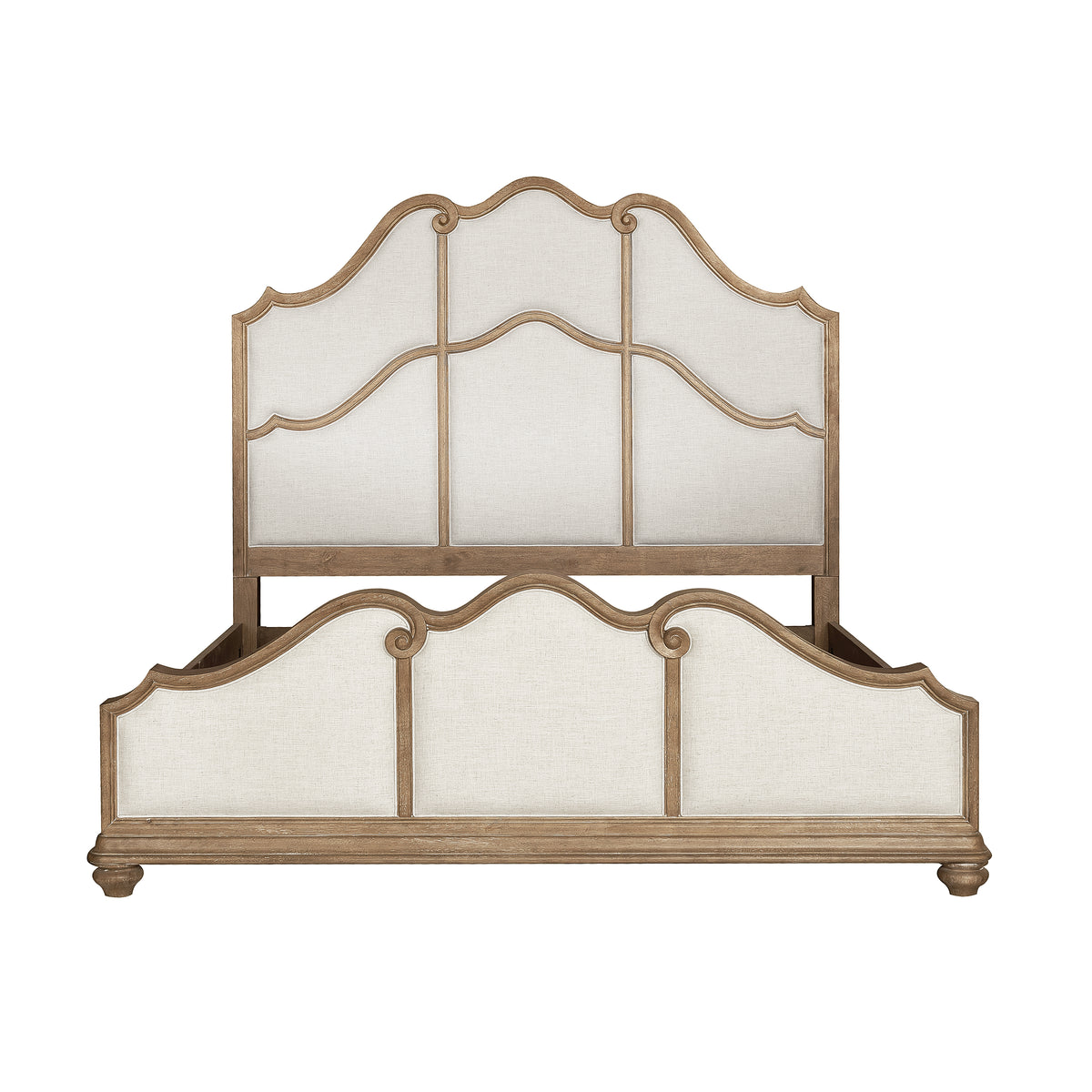 a white and gold bed frame