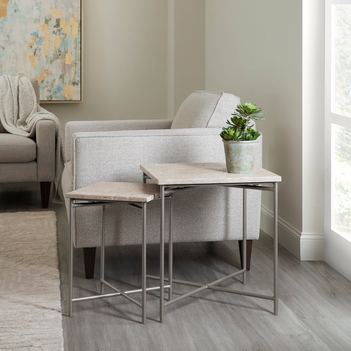 a table next to a couch