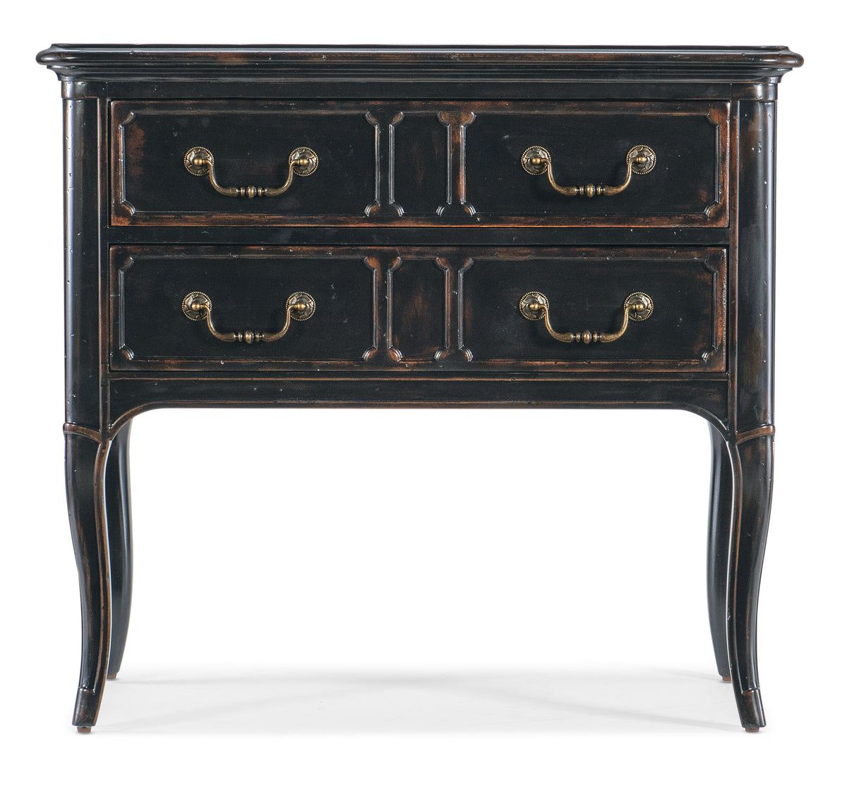 a black dresser with gold handles