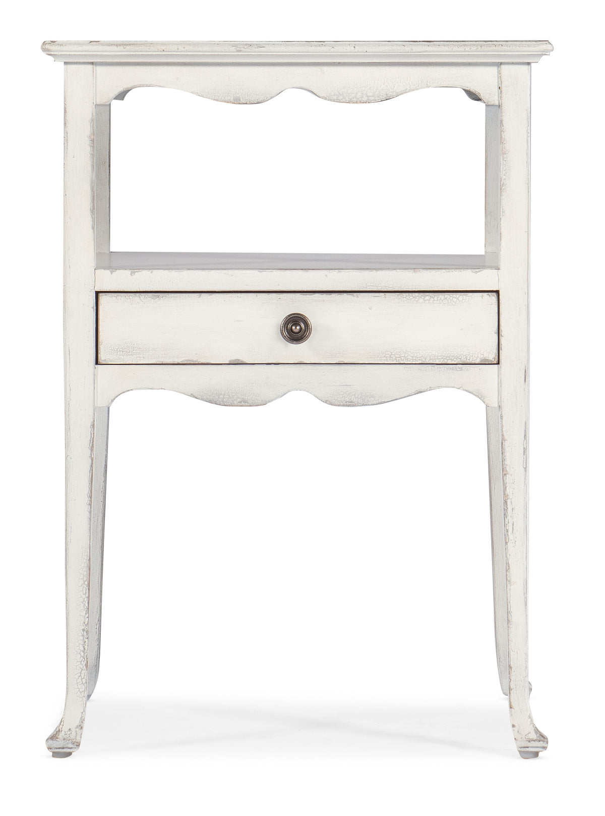 a white table with a drawer