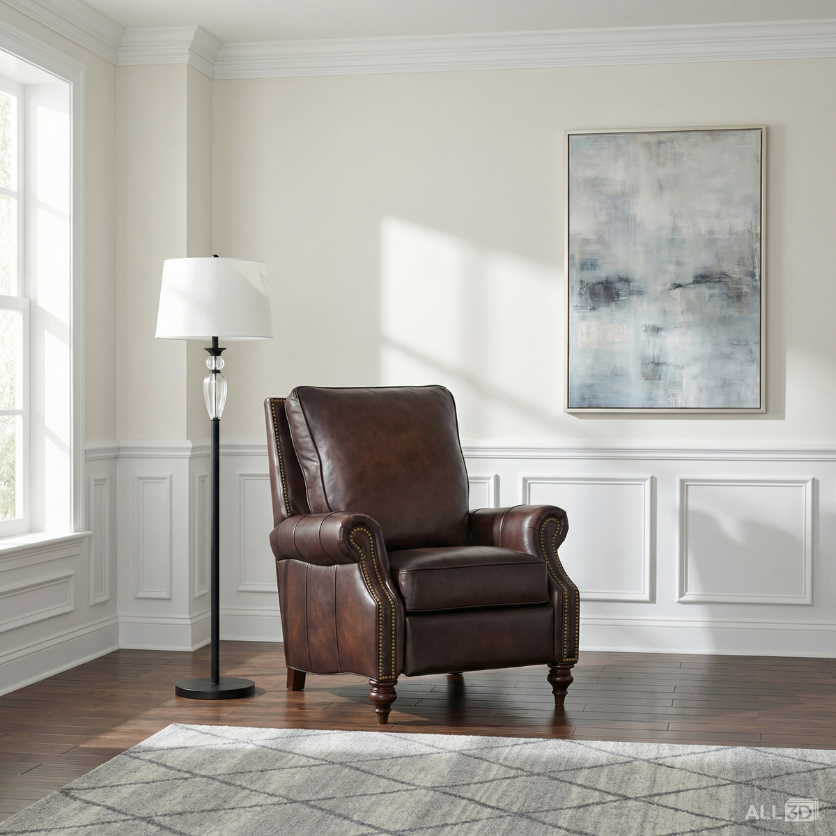a brown leather chair in a room
