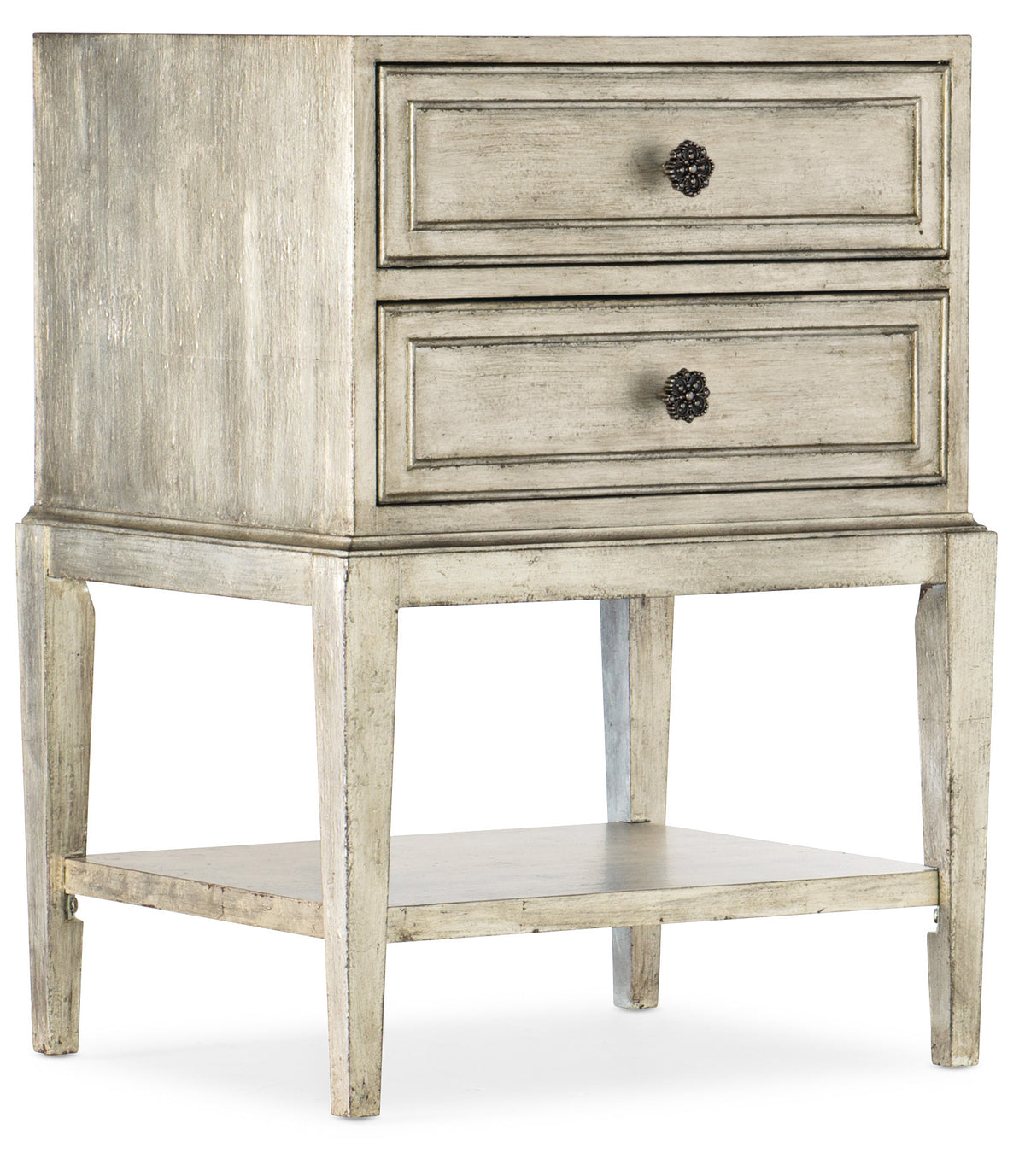 a white nightstand with two drawers
