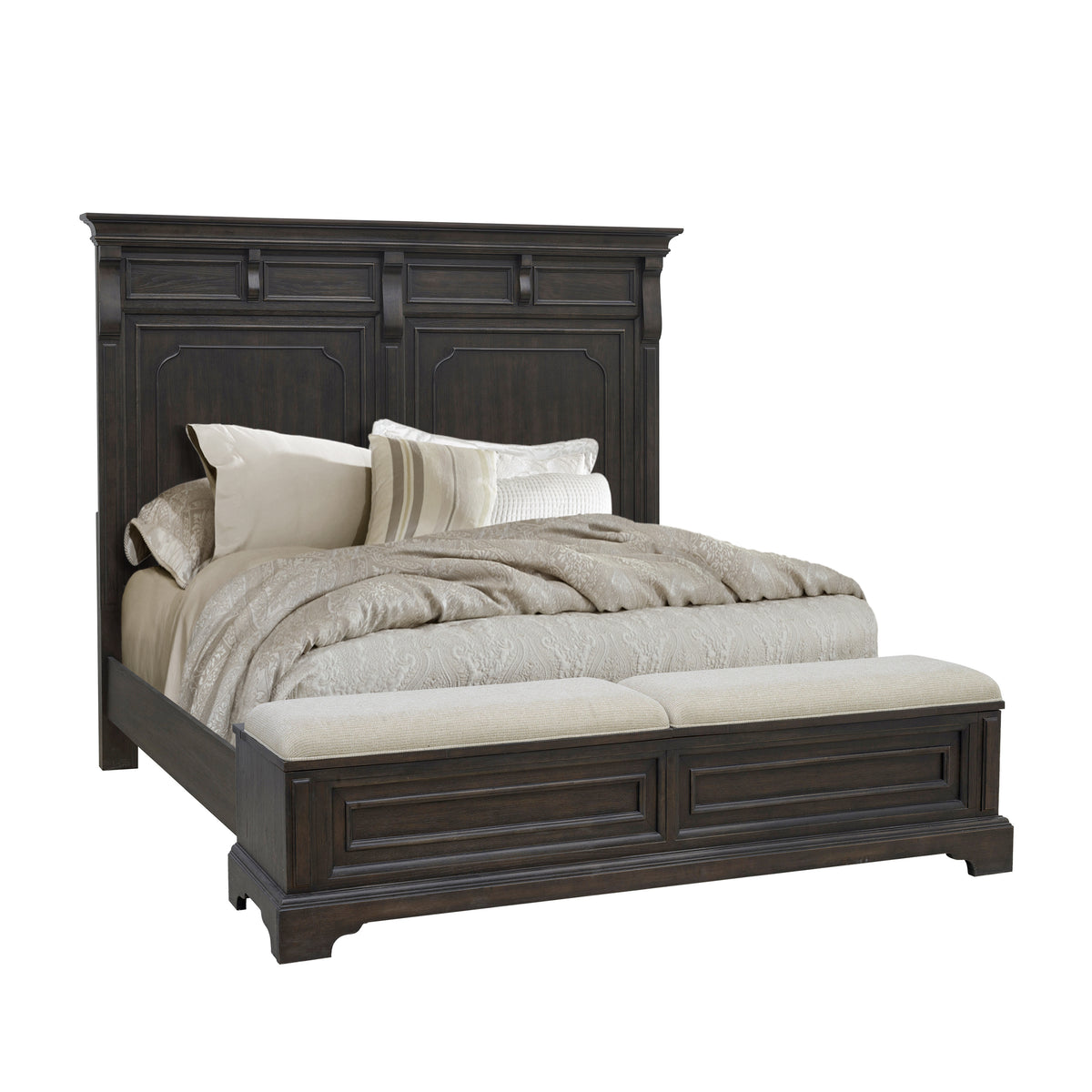 a bed with a white cover