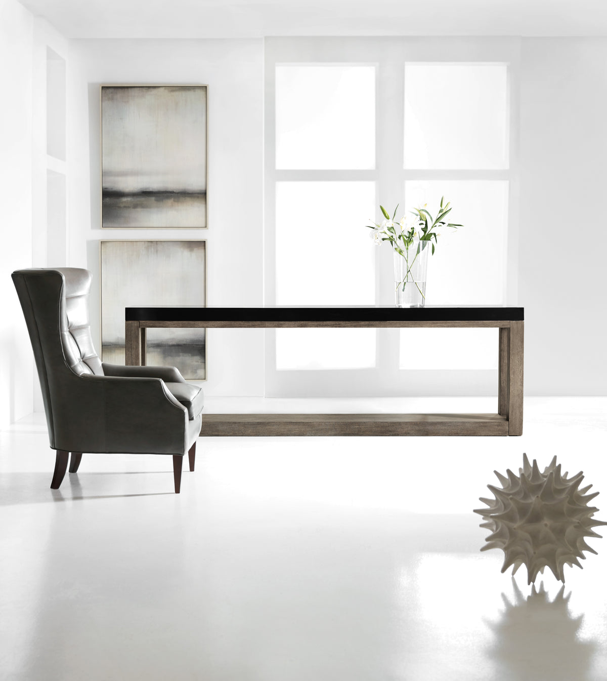 a chair and table in a room