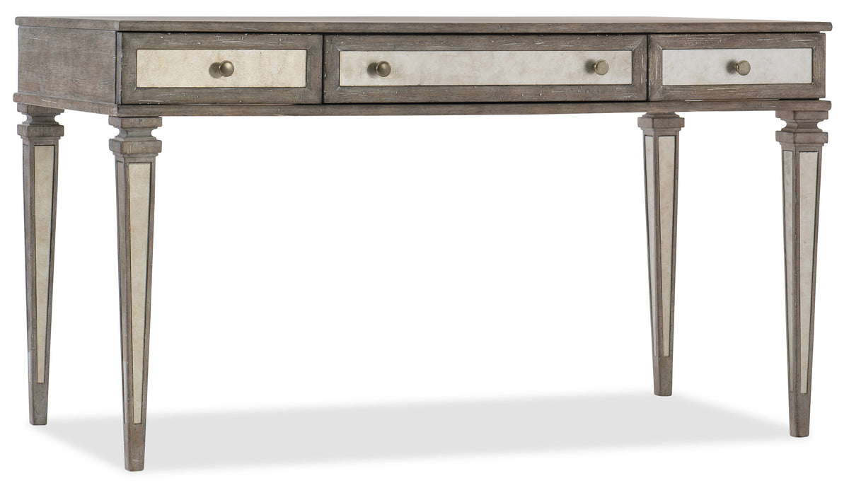 a wooden desk with drawers