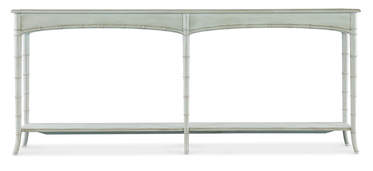 a white table with a shelf