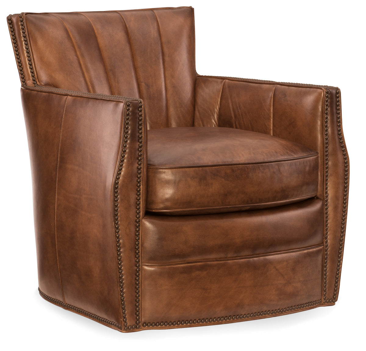a brown leather chair with a white background
