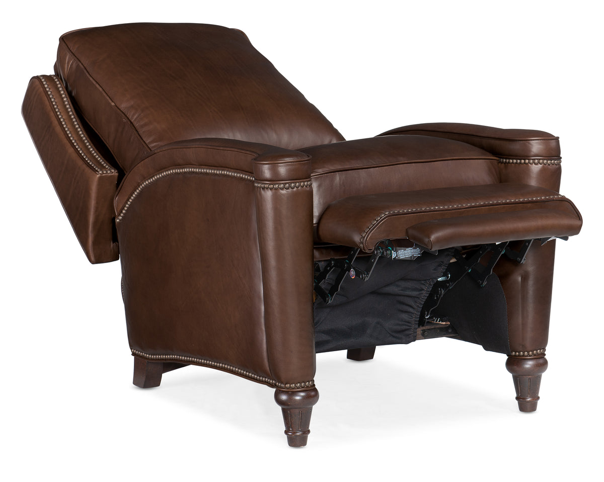 a brown leather recliner with legs