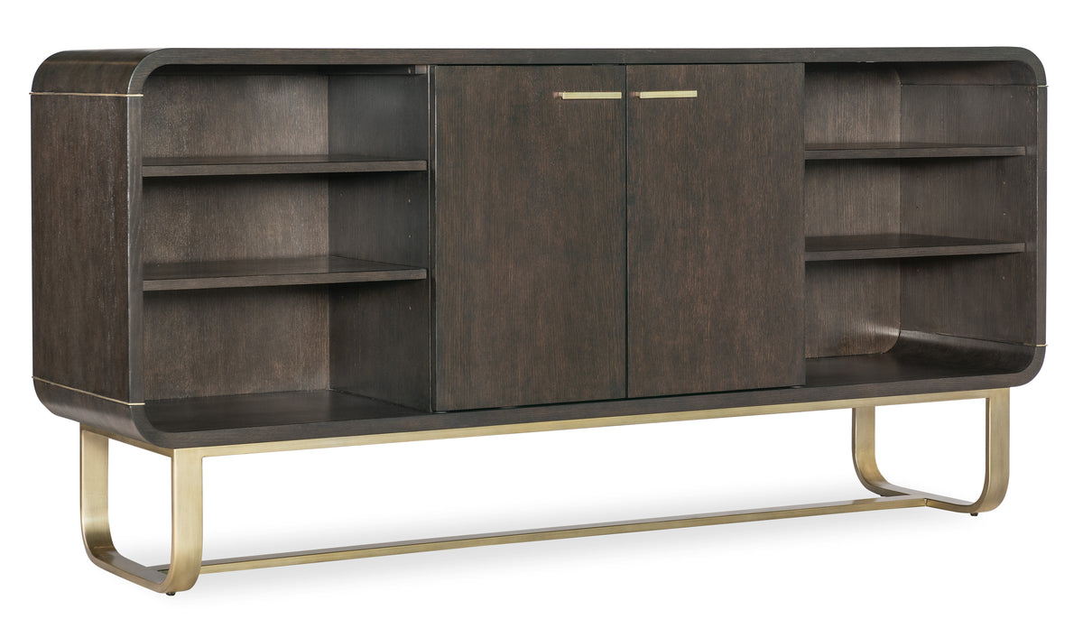 a brown cabinet with shelves