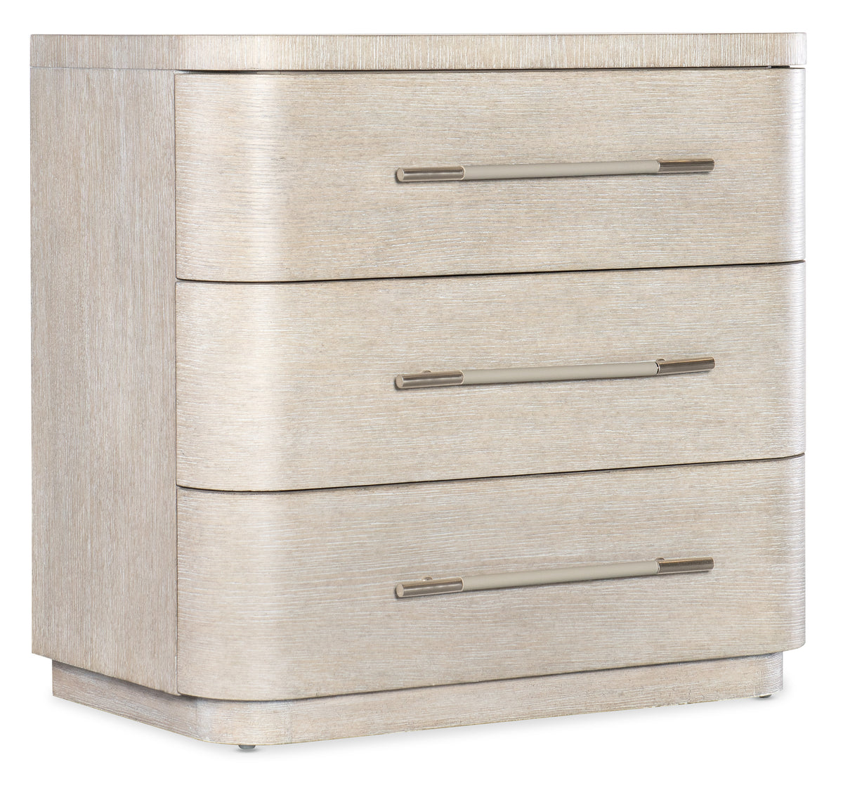 a white dresser with silver handles