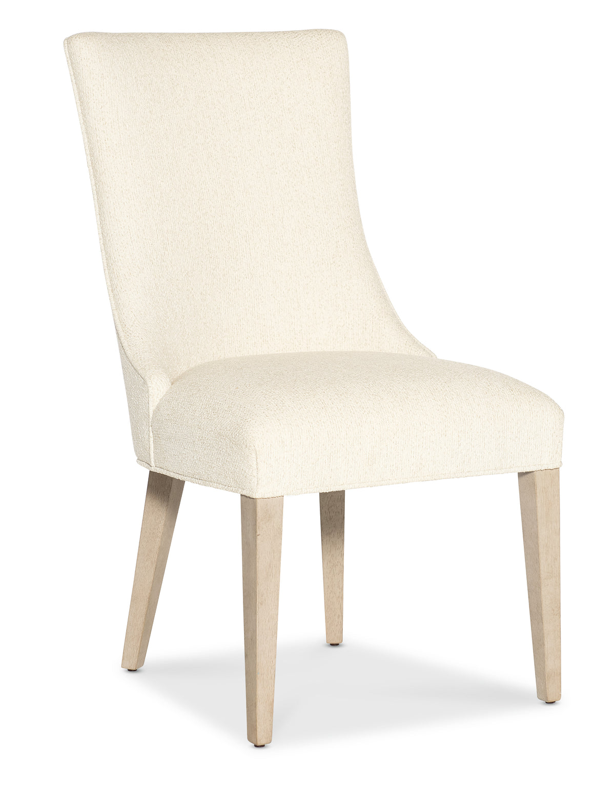 a white chair with wooden legs